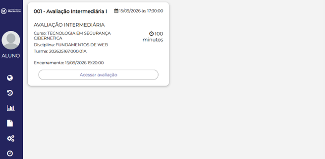 Tela real do ProvaFácil mostrando o cartão da avaliação disponível